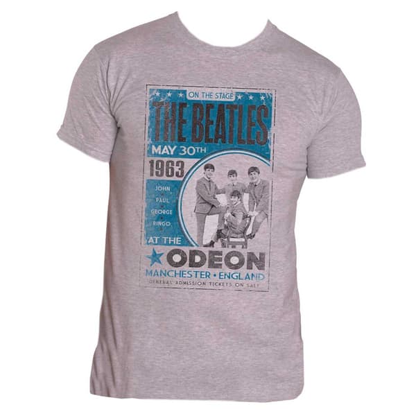 The Beatles T Shirt Live Odeon Manchester 1963 Poster Official Mens Grey
