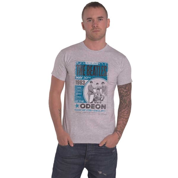 The Beatles T Shirt Live Odeon Manchester 1963 Poster Official Mens Grey Grey XL