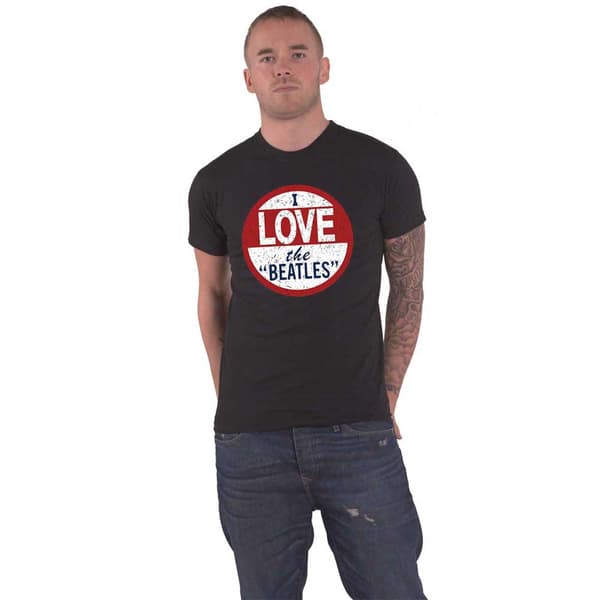The Beatles T Shirt I love The Beatles Band Logo distressed Official Mens Black