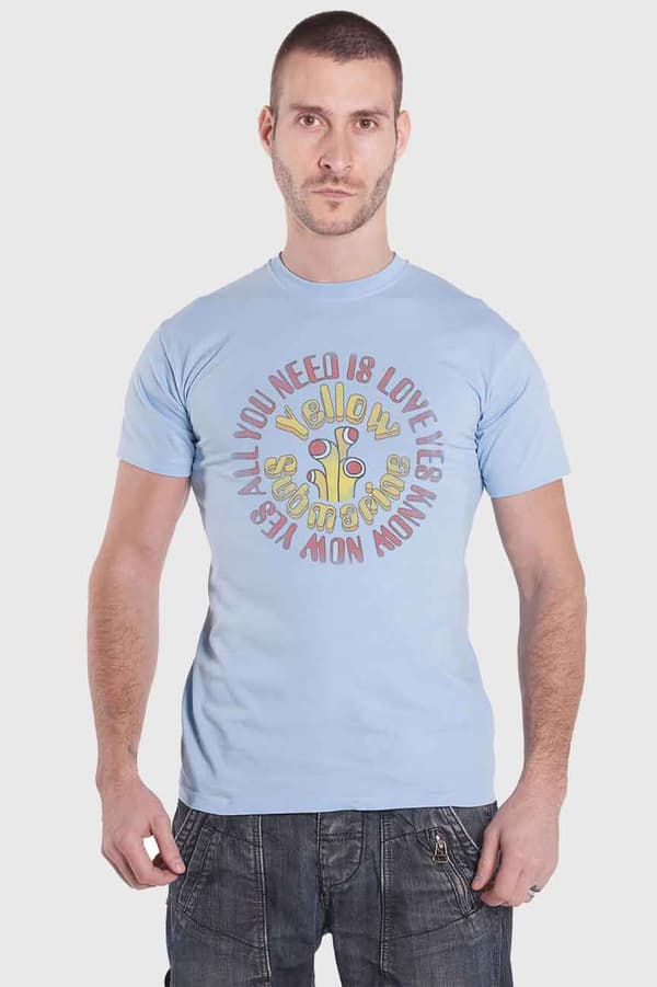 The Beatles T Shirt Yellow Submarine AYNIL Circle Vintage Official Mens Blue