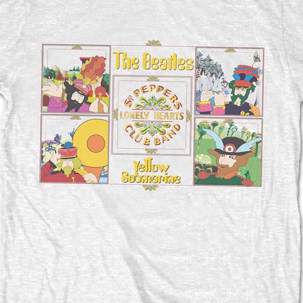 The Beatles T Shirt Yellow Submarine Sgt Pepper Band Official Mens White