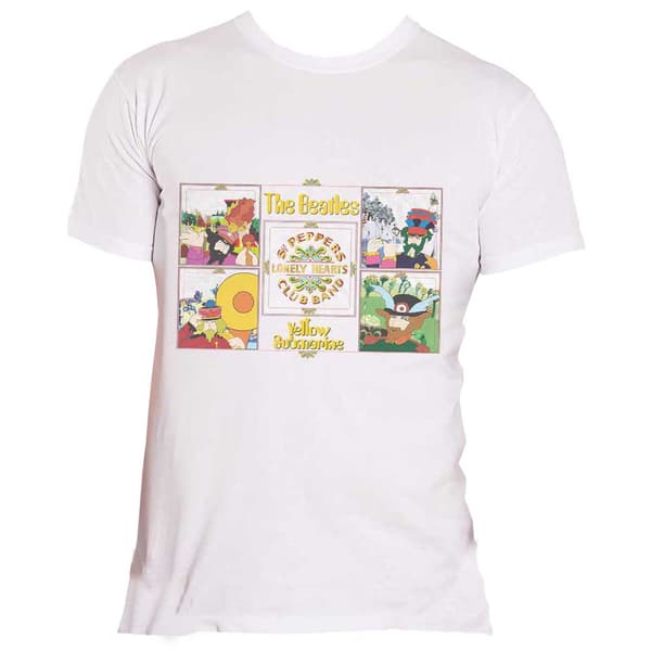 The Beatles T Shirt Yellow Submarine Sgt Pepper Band Official Mens White