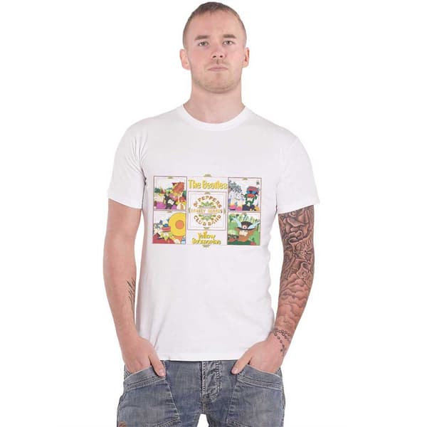The Beatles T Shirt Yellow Submarine Sgt Pepper Band Official Mens White