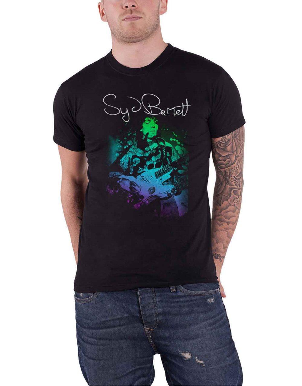 Syd Barrett T Shirt Psychedelic Guitar Logo Pink Floyd Official Mens Black