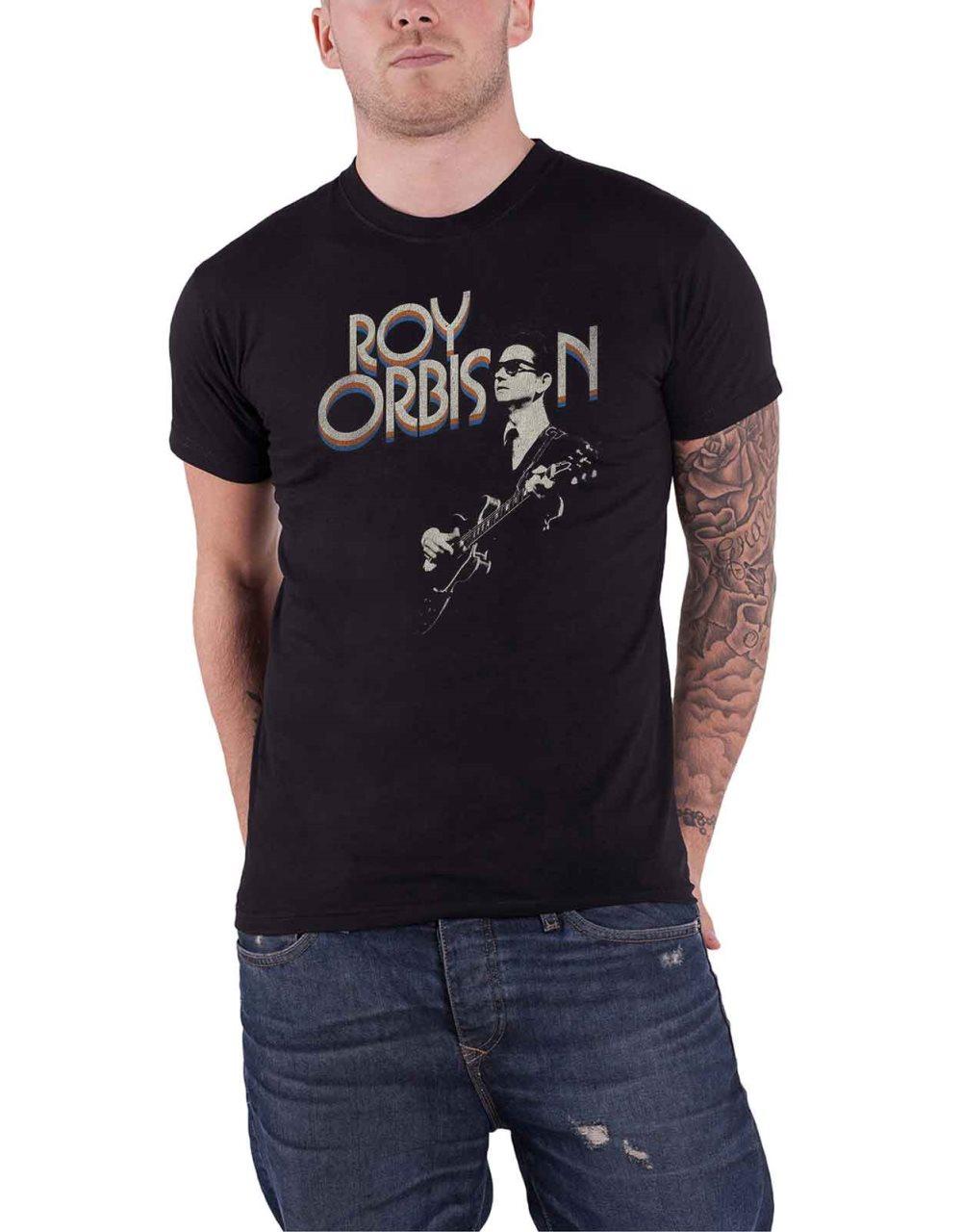 Roy Orbison T Shirt Guitar and Logo Vintage retro Official Mens Black