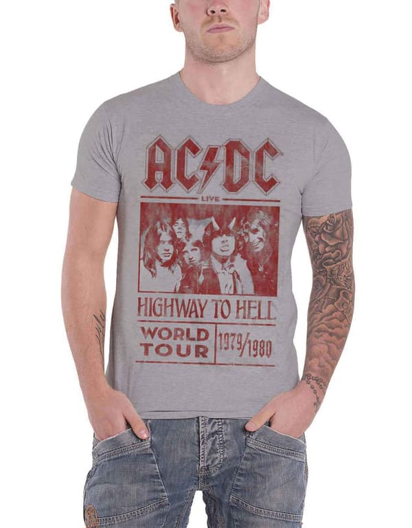 AC/DC T Shirt Highway To Hell World Tour 1979/1980 Official Mens Grey XXL