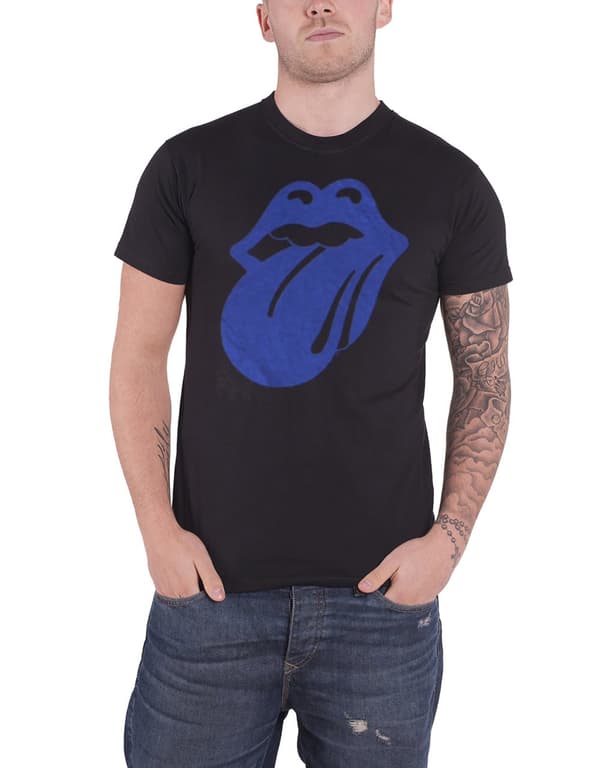 The Rolling Stones T Shirt Blue & Lonesome 72 tongue Logo Official Mens Black