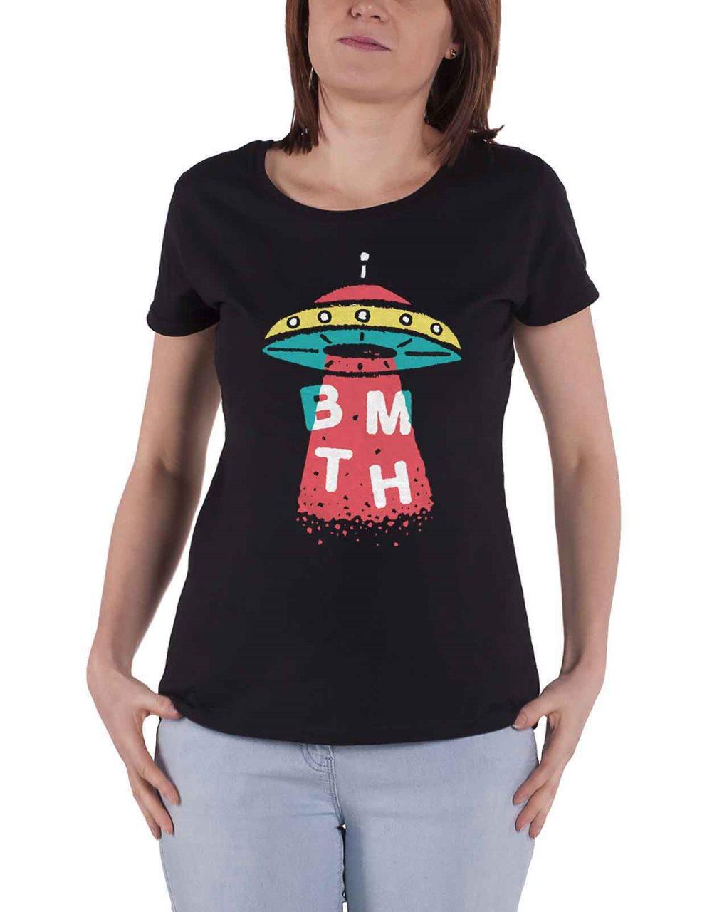 Bring Me The Horizon T Shirt UFO band logo Official Womens Skinny Fit Black
