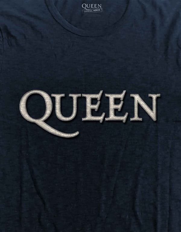 Queen T Shirt band Logo & Crest applique Official Mens Navy Blue