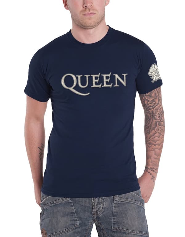 Queen T Shirt band Logo & Crest applique Official Mens Navy Blue Navy XXL
