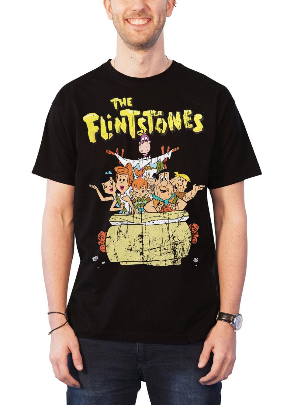 The Flintstones T Shirt Distressed Flintstone Family Official Mens Black