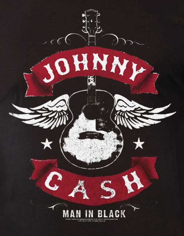 Johnny Cash T Shirt Winged Guitar man in black logo Official Mens Black