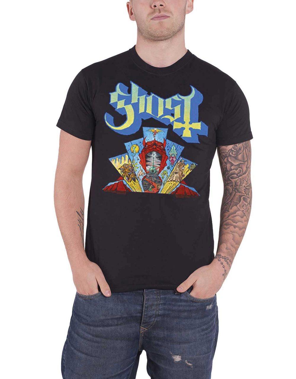 Ghost T Shirt Devil Stained Glass Window Band Logo Official Mens Black