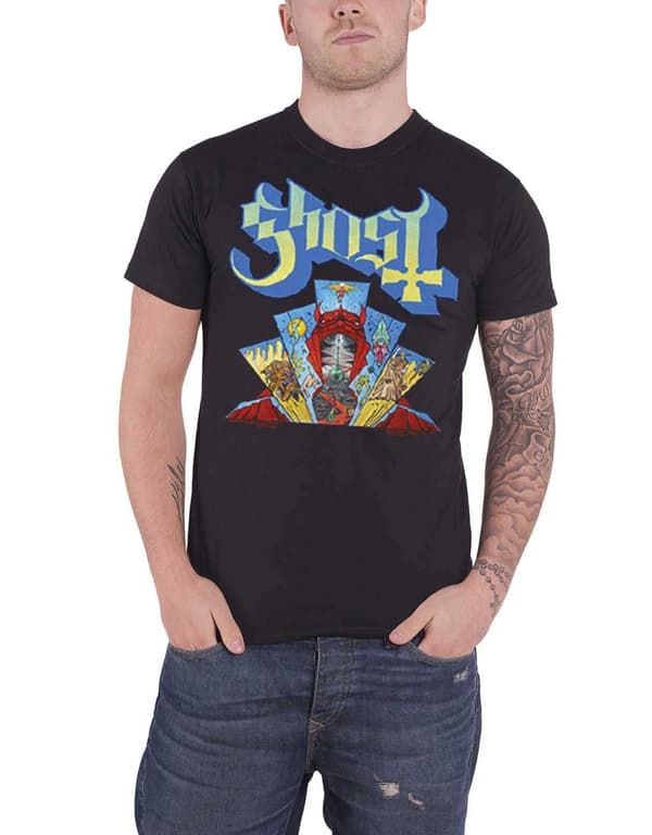 Ghost T Shirt Devil Stained Glass Window Band Logo Official Mens Black Black XL