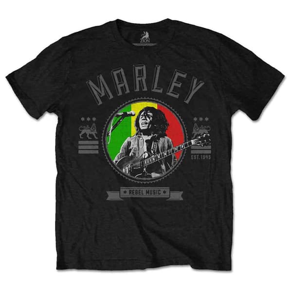 Bob Marley T Shirt Rebel Music Seal Distressed Logo Official Mens Black