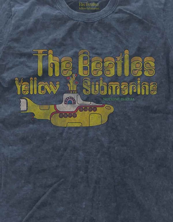 The Beatles T Shirt Yellow Submarine Band Logo Official Mens Blue Snow Wash