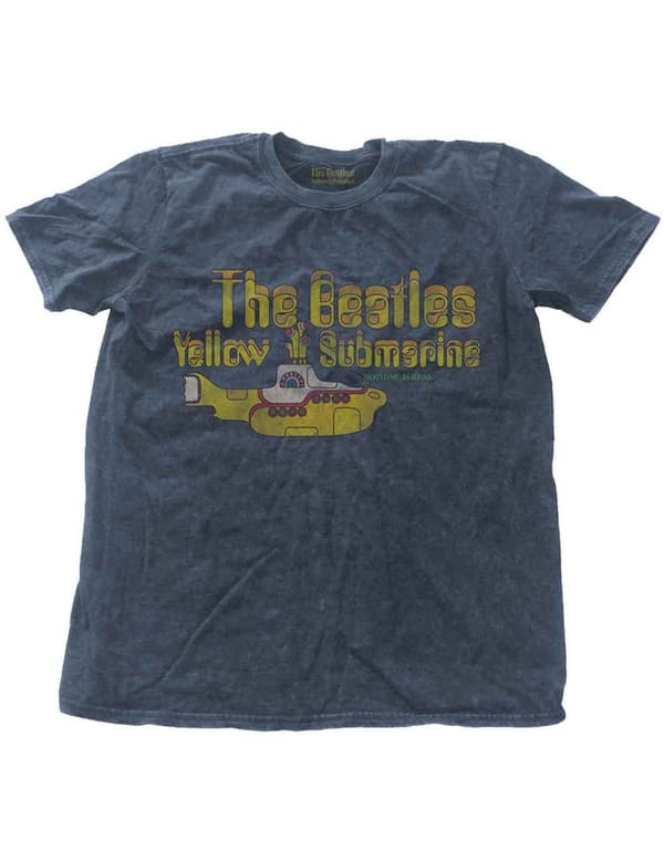 The Beatles T Shirt Yellow Submarine Band Logo Official Mens Blue Snow Wash Blue L