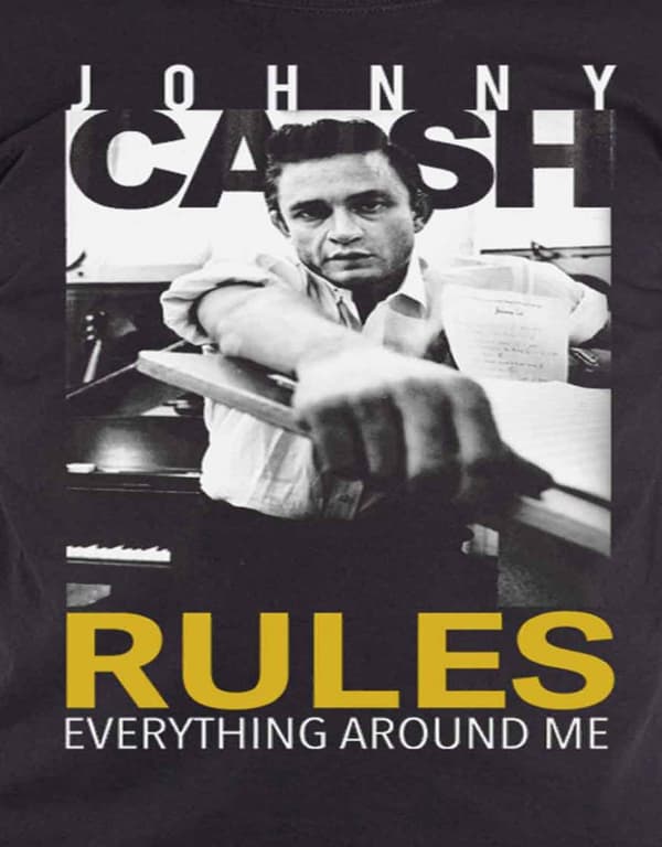 Johnny Cash T Shirt Rules Everything around me logo Official Mens Black