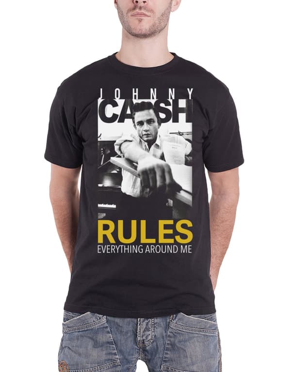 Johnny Cash T Shirt Rules Everything around me logo Official Mens Black Black S