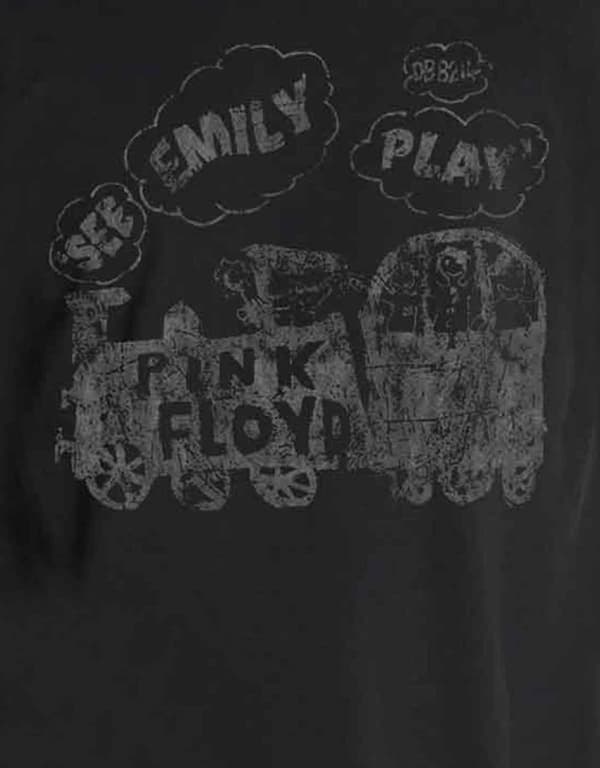 Pink Floyd T Shirt See Emily Play band logo Official Mens distressed Black L