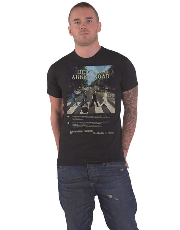 The Beatles T Shirt Abbey Road 8 Track Official Mens Black