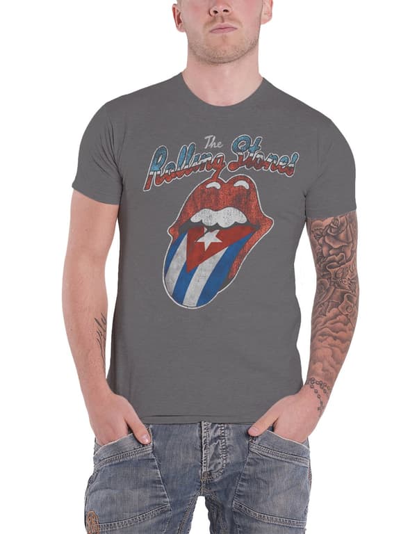 The Rolling Stones T Shirt Rocks Off Havana Cuba official Mens Charcoal Grey Charcoal M