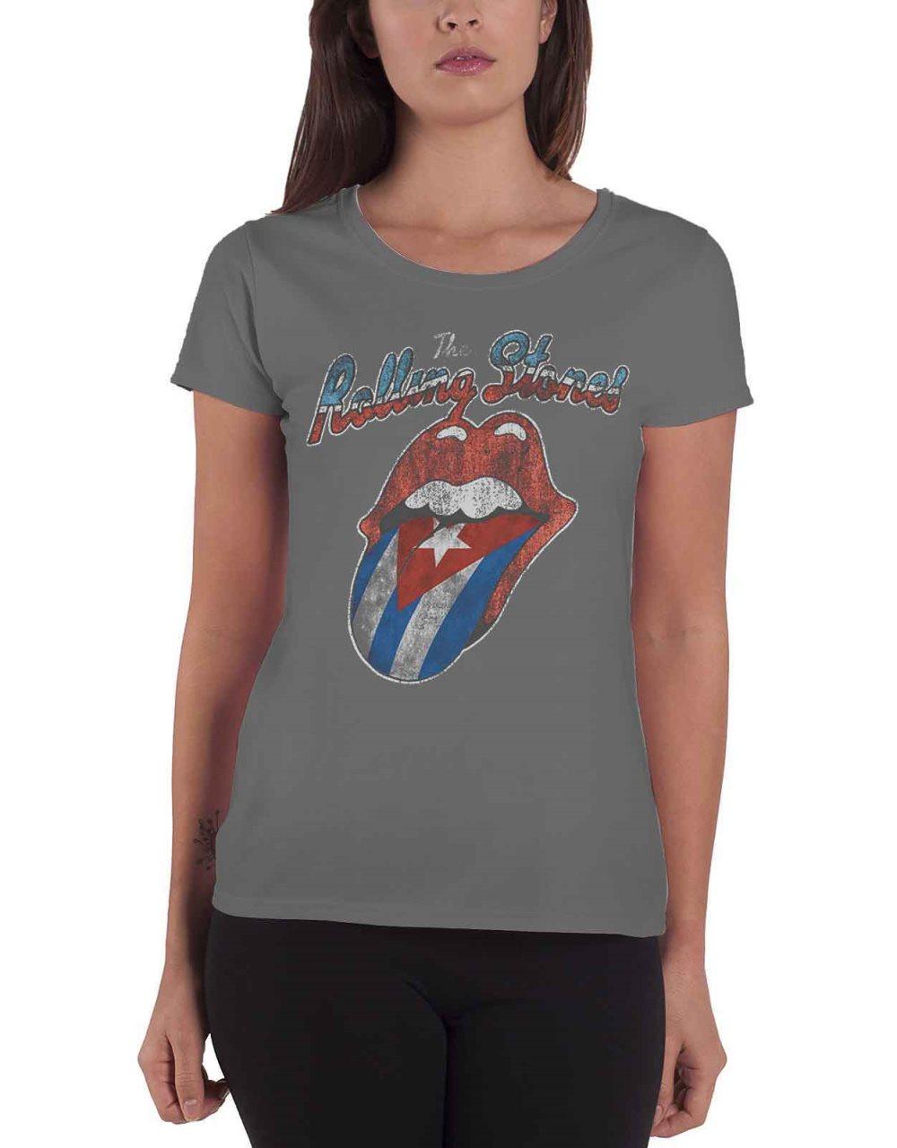 The Rolling Stones T Shirt Rocks Off Cuba Official Womens Skinny Fit Charcoal
