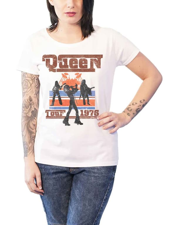 Queen T Shirt 1976 Tour Silhouettes Official Womens Skinny Fit White White L