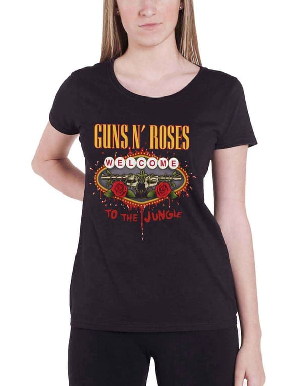 Guns N Roses T Shirt Welcome To The Jungle Official Womens Skinny Fit Black Black XL