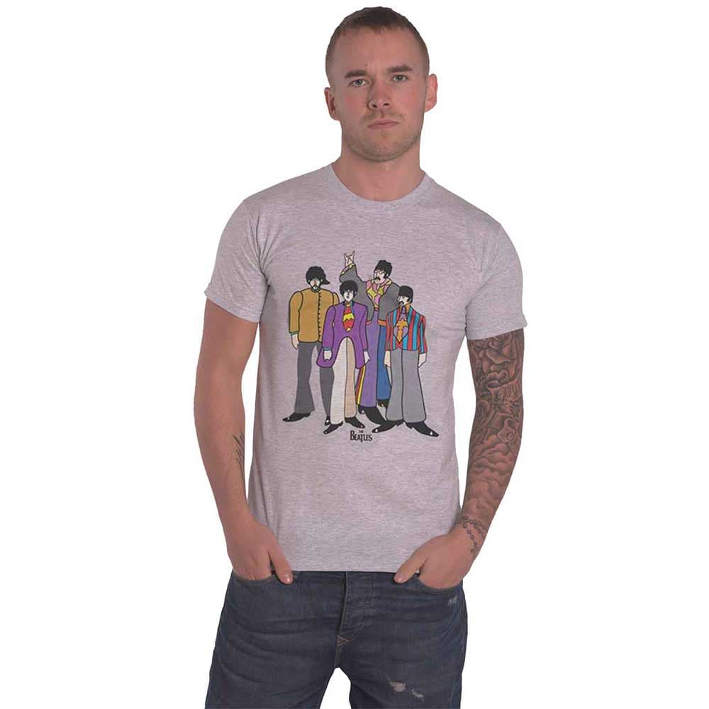 The Beatles T Shirt Yellow Submarine Cartoon Band Logo Official Mens Grey