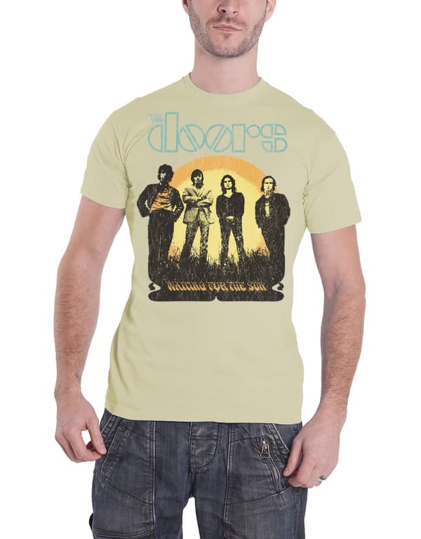 The Doors T Shirt  waiting for the sun 1968 Tour logo Official Mens Sand Yellow M
