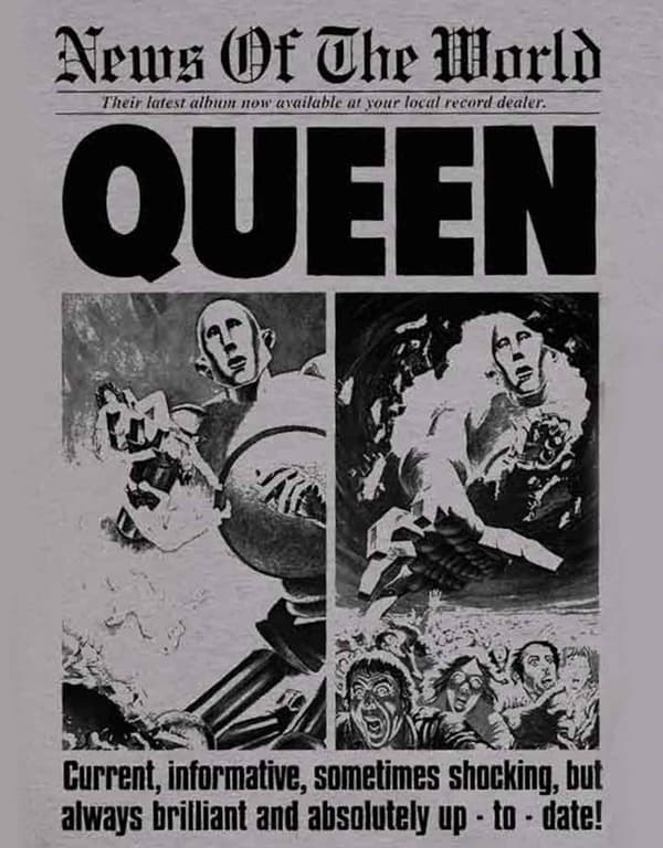 Queen T Shirt News Of The World Front Page 40 years Official Mens Grey