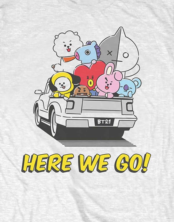 Official BT21 T Shirt BTS Here We Go K-Pop Koya Shooky Mang Official Unisex