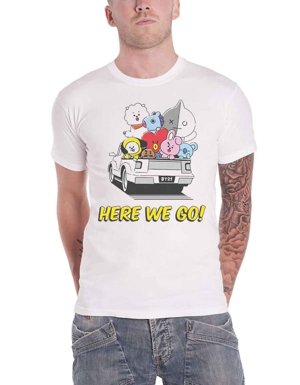 Official BT21 T Shirt BTS Here We Go K-Pop Koya Shooky Mang Official Unisex