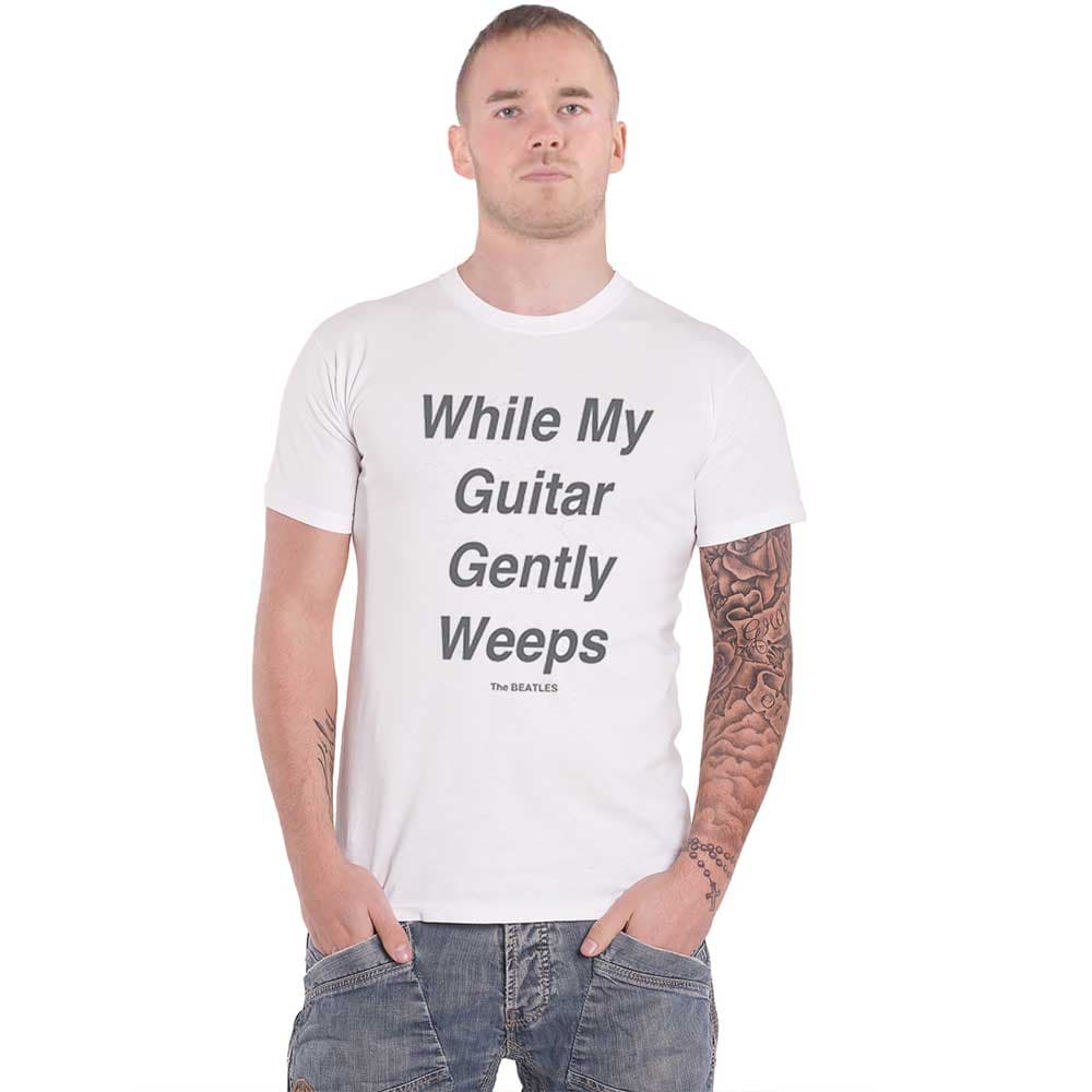 The Beatles T Shirt My Guitar Gently Weeps text Official Mens White