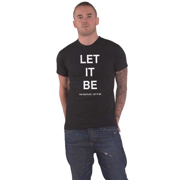The Beatles T Shirt Let It Be text band logo Official Mens Black