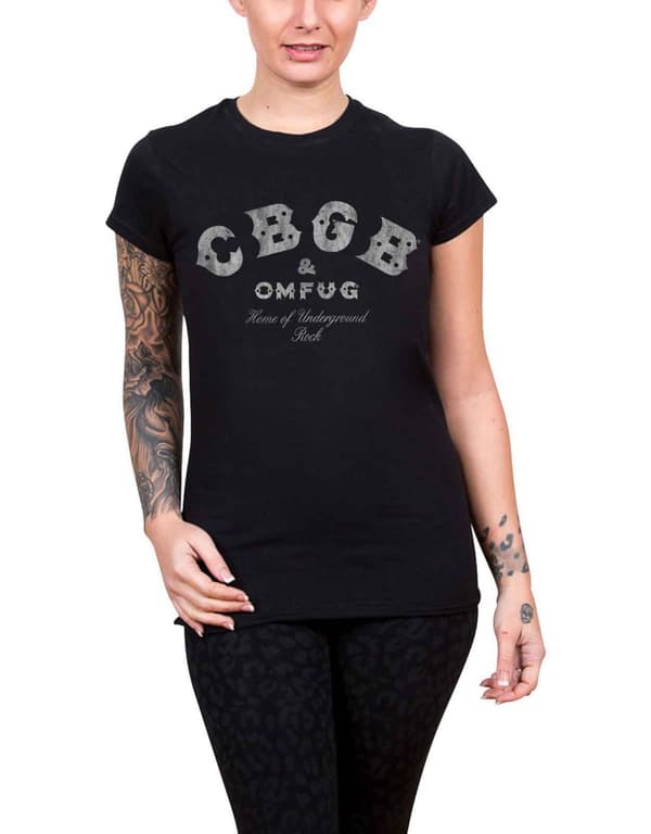 CBGB T Shirt Classic Logo distressed print Official Womens Skinny Fit Black Black XL