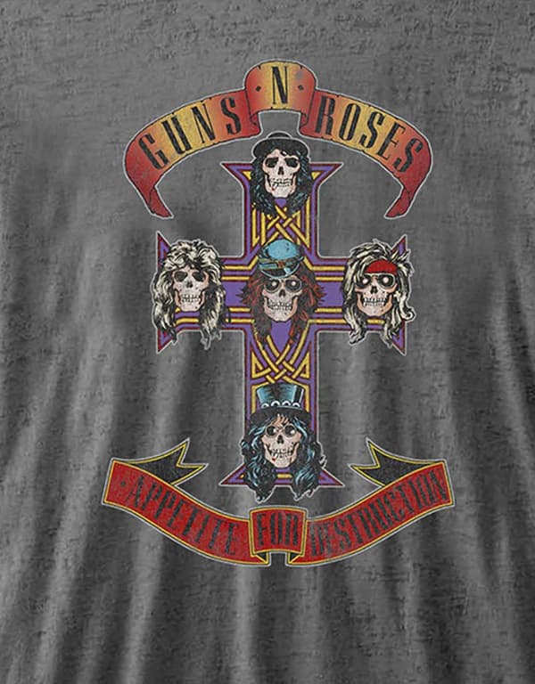 Guns N Roses T Shirt Appetite for Destruction Official Mens Charcoal Burn Out XL
