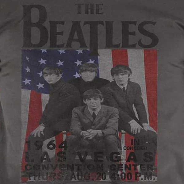 The Beatles T Shirt In concert Las Vegas 1964 flyer Official Mens Grey