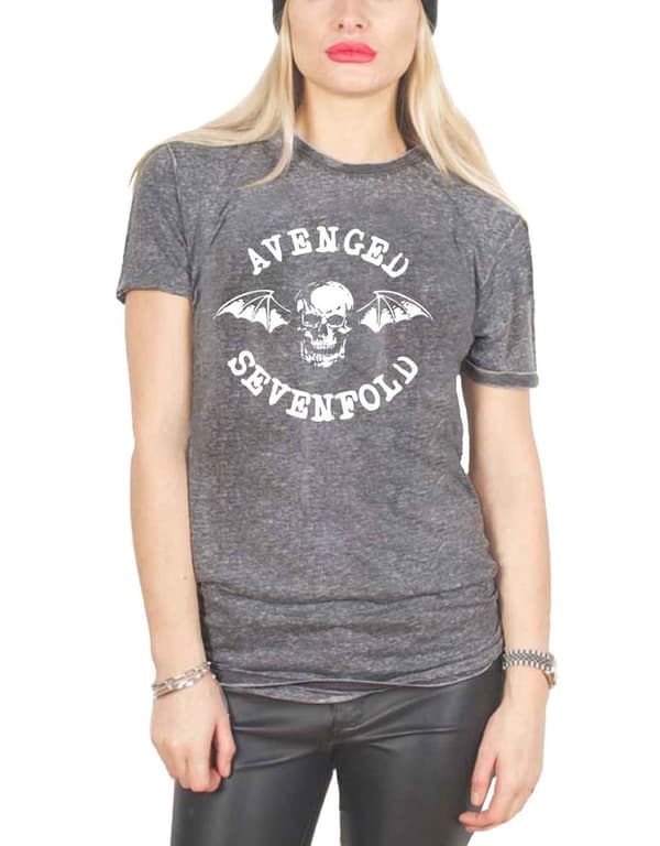 Avenged Sevenfold T Shirt Deathbat Band Logo Official Womens Charcoal Burnout
