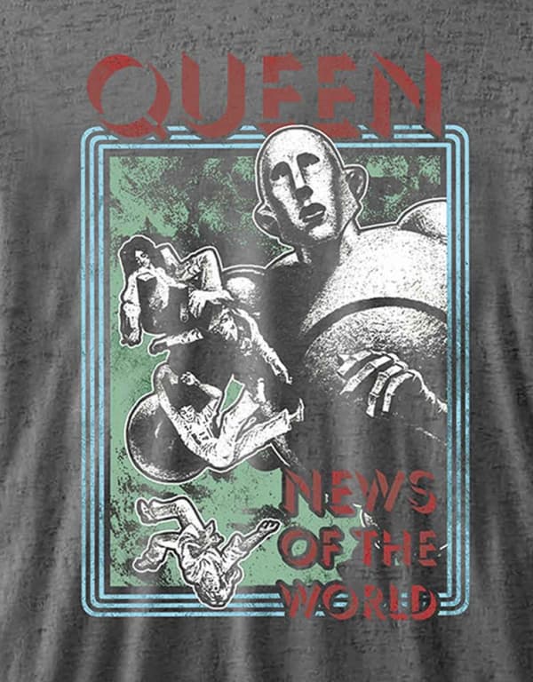 Queen T Shirt News Of the World Band Logo Official Mens Charcoal Grey Burnout