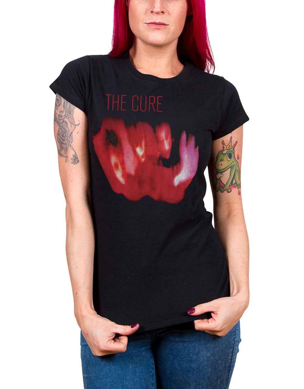The Cure T Shirt Pornography Official Womens Skinny Fit Scoop Neck Black