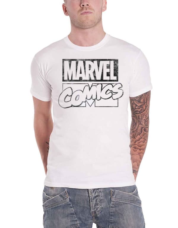Marvel Comics T Shirt Logo Official Mens White XXL