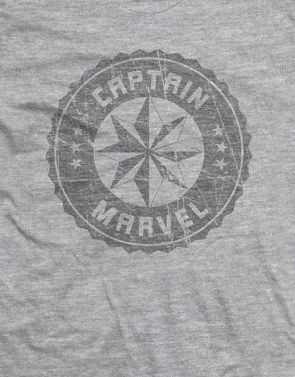 Captain Marvel T Shirt Distressed Circle Logo Official Marvel Comics Mens Grey