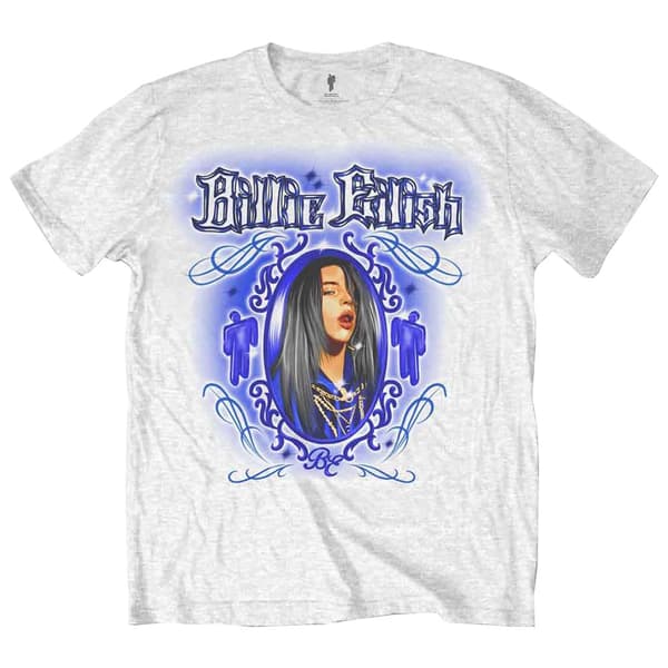 Official Billie Eilish T Shirt Airbrush portrait Photo Logo Unisex White