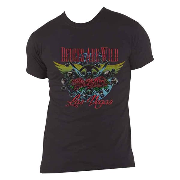 Aerosmith T Shirt Deuces Are Wild Las Vegas Band Logo Official Mens Black