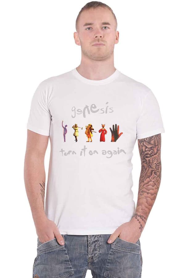 Genesis T Shirt Turn It On Again band logo Official Mens White