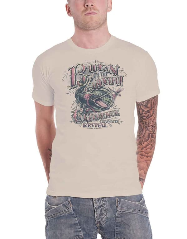 Creedence Clearwater Revival T Shirt Born On The Bayou Official Mens Sand