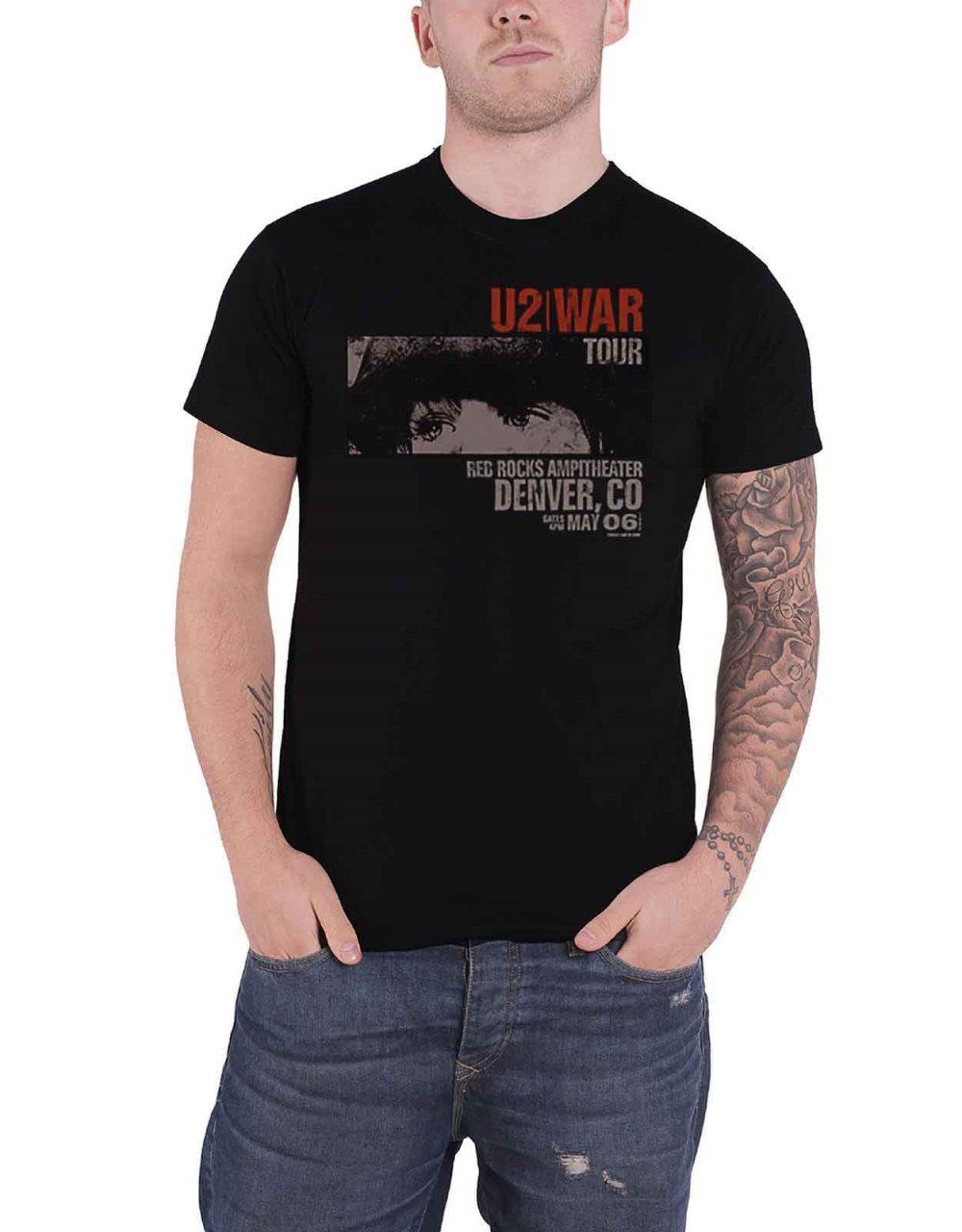 U2 T Shirt War Red Rocks Live Band Logo Official Mens Vintage Black