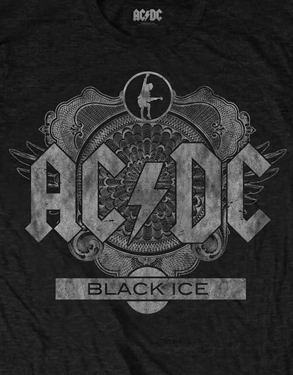 AC/DC T Shirt Black Ice Contrast Album Cover Band Logo Official Mens Black S